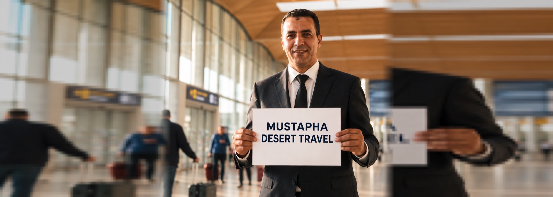 A chauffeur waiting in the arrivals hall